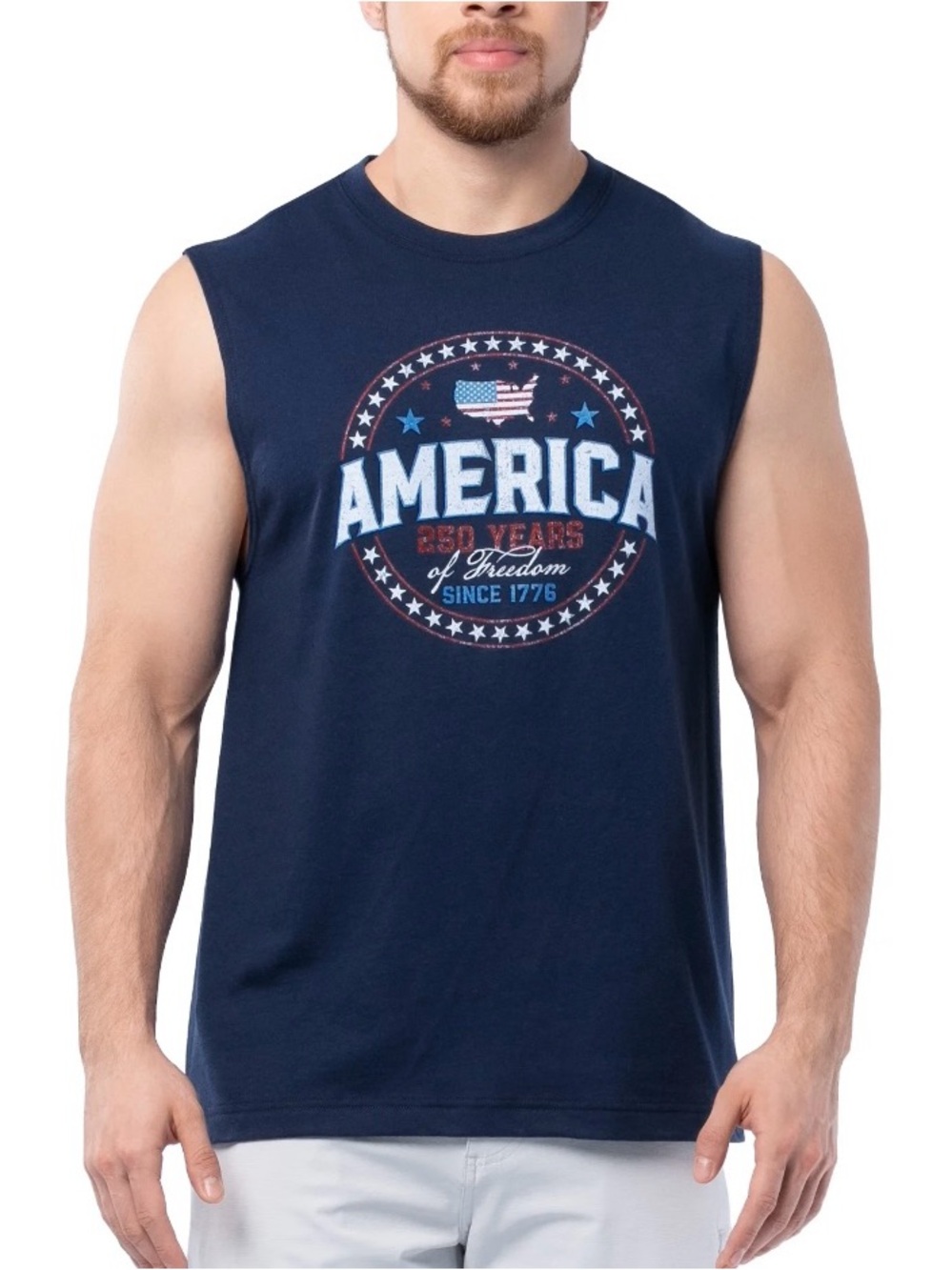 Men's Navy 'America' Graphic Sleeveless Tank - Patriotic Crew